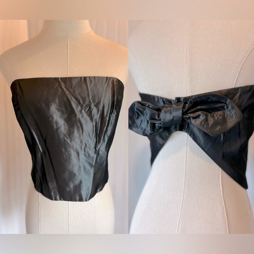 Vintage 90s Y2K Prom Crop Top Size Small Sleeveless Silver Bow Detail Bandeau